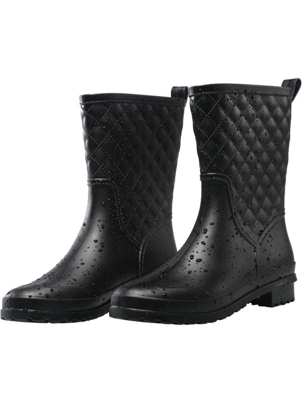 Women's Black Lightweight Fashion Waterproof Mid Calf Comfortable Cute Rain Boot